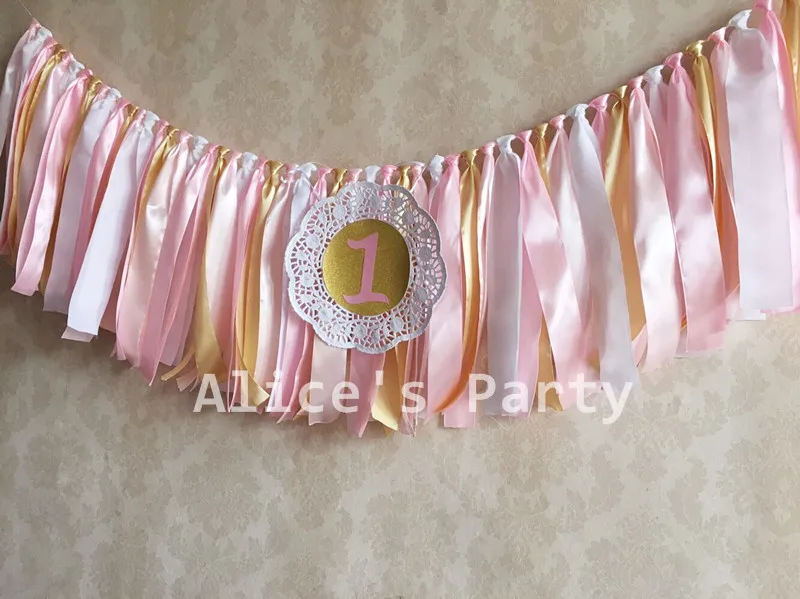 Новинка тряпичный галстук светло-розовый золотой белый баннер для девочек