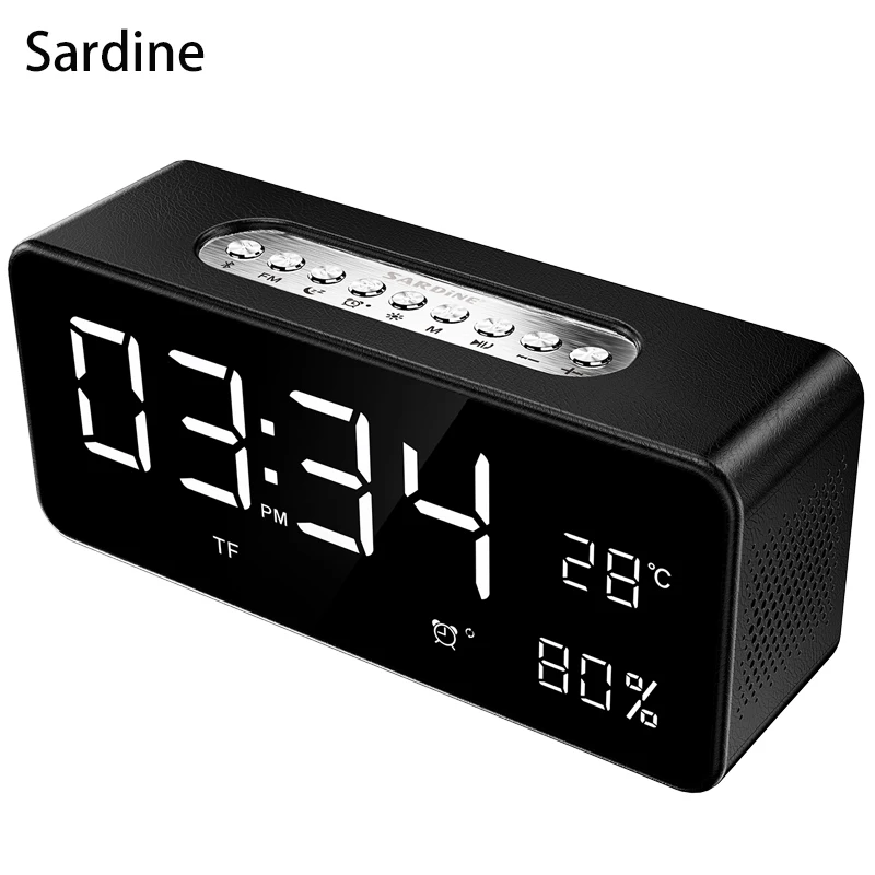 Buy Sardine wireless bluetooth speaker Big LED display alarm clock Portable Stereo Subwoofer Speaker AUX TF USB MP3 player FM Radio on