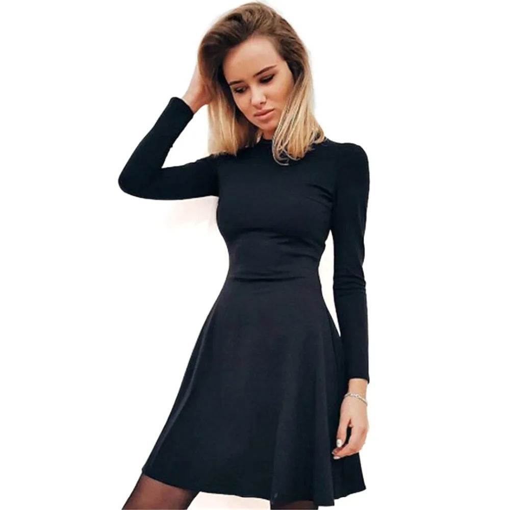 Зимние Модные платья с длинным рукавом Vestidos Осенние повседневные женские сексуальные платья мини с круглым вырезом винтажные платья облегающие осенние вечерние платья