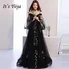 Вечернее платье со шлейфом It's YiiYa, черное элегантное платье на бретелях-спагетти с цветочной вышивкой, LX1381, весна-лето 2019