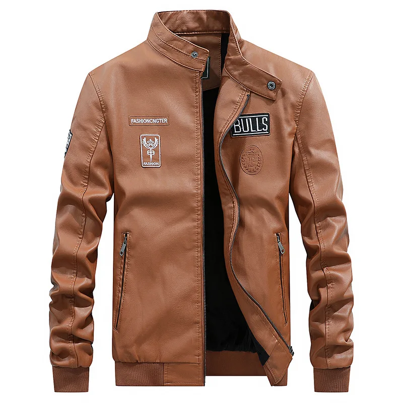 AFS вышивка мужская бейсбольная куртка Письмо воротник-стойка ПУ кожаные пальто