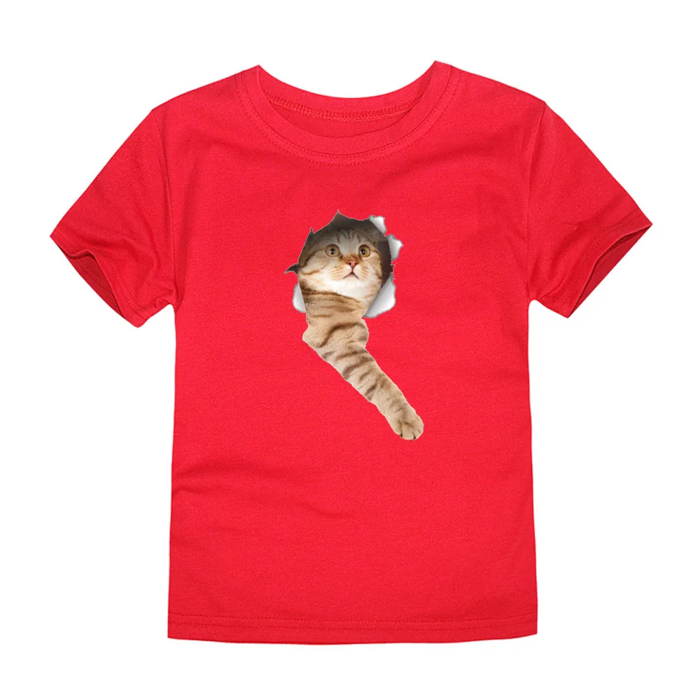 Футболка детская летняя с коротким рукавом и 3D принтом кошки|Тройники| |