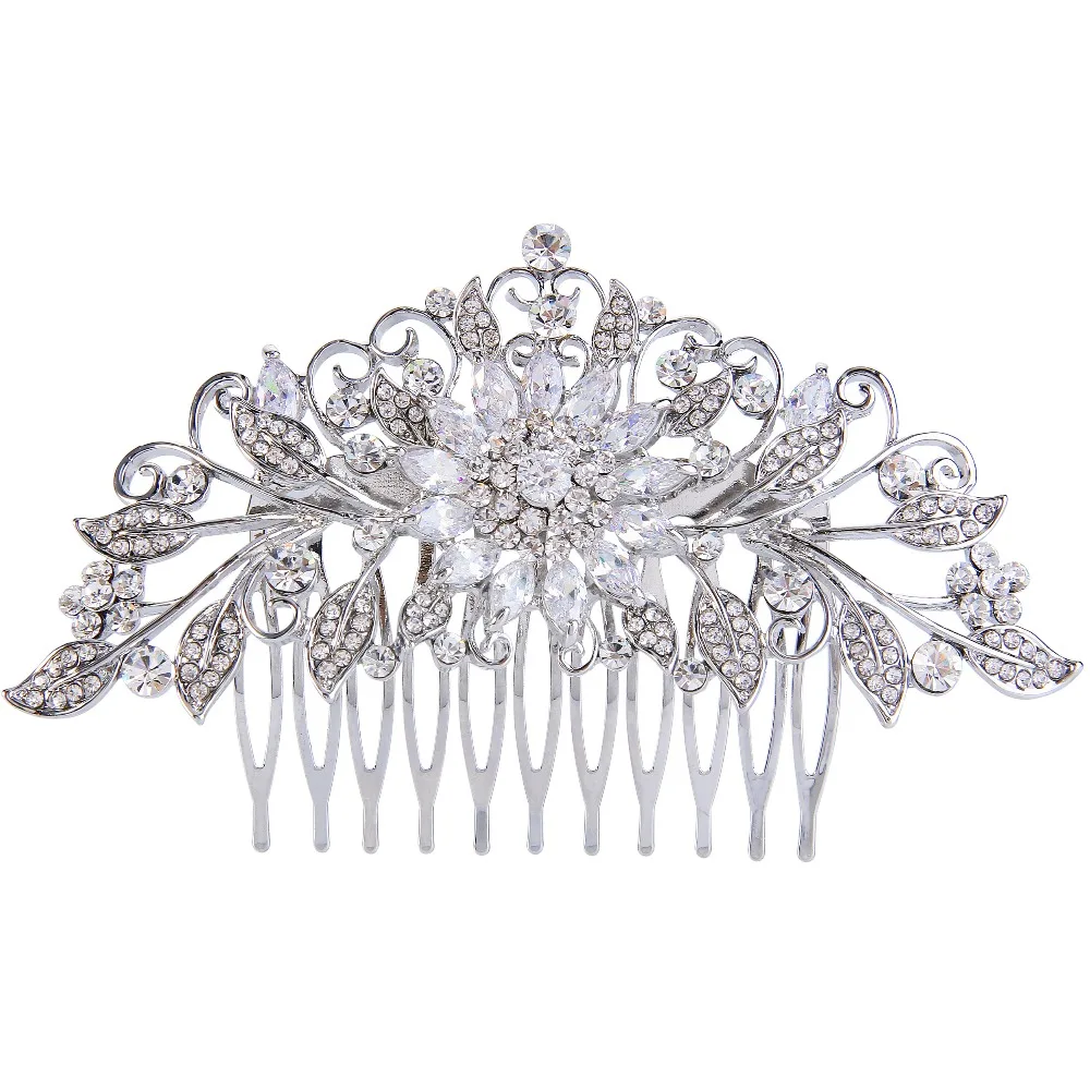 БЕЛЛА Мода Большой Лист Люкс Волосы Расческой Rhinestone Корень Циркон Волос Кусок