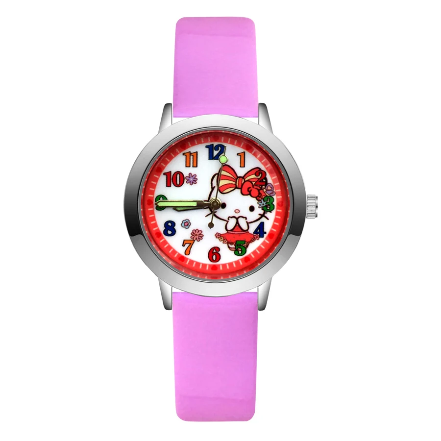 Модные детские часы с милым котом из мультфильма кварцевые кожаные Наручные для