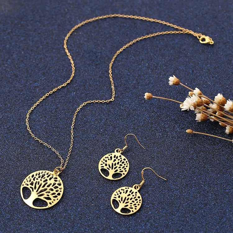 

National style retro round hollow life tree simple style pendant necklace set, fashion gift free postage wholesale