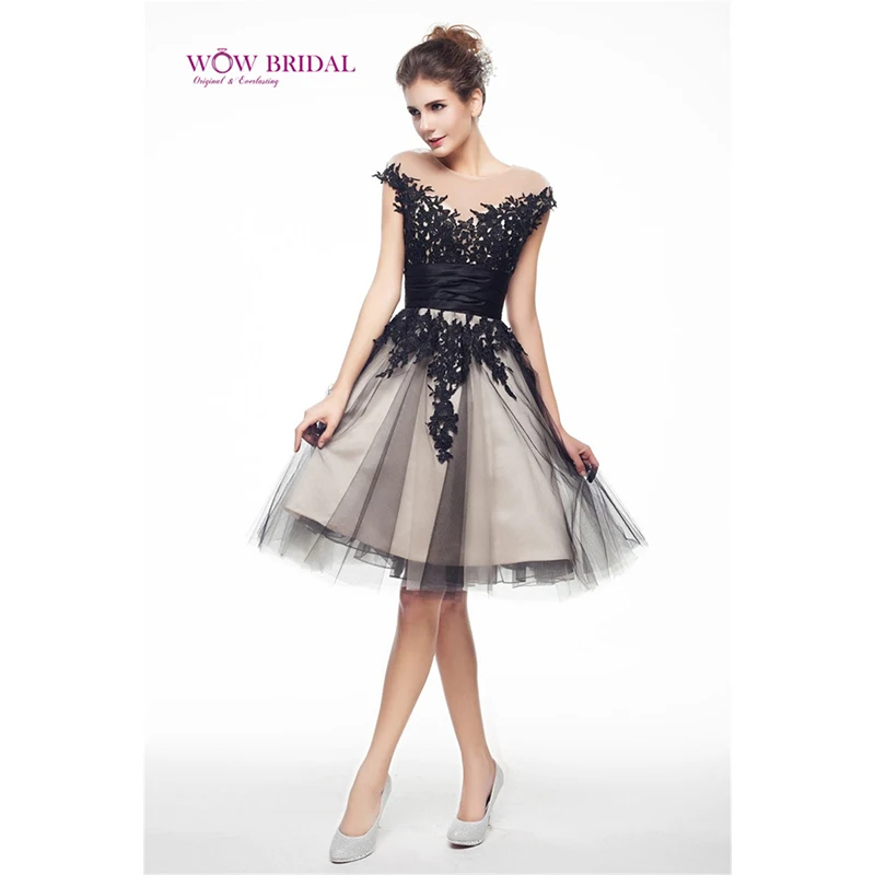 Wowbridal Black A Line V Neck Appliques Homecoming Dress Short Party | Свадьбы и торжества