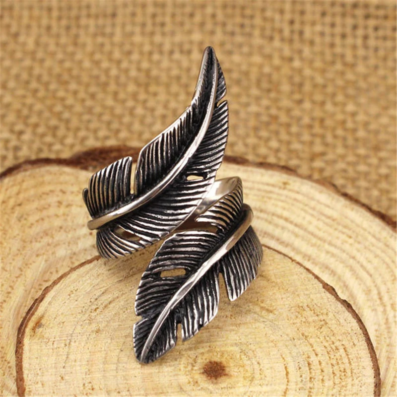 Punk Retro Silver Color  Feather Rings For Women Ladies Jewelry Big Finger Antique Rings Girls Gifts Anillos High Quality images - 6