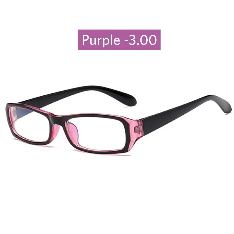 Purple -3.00 Iboode, простые очки для близорукости, очки для близорукости, женские, мужские, черная оправа, короткий объектив прицела, очки, анти-голубые очки, ультра светильник - Цвет оправы: Purple -3.00