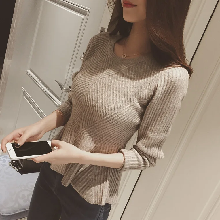 Winter Women Knitted sweater Pullovers autumn female long Sleeve Sweater Jumper top 2019 Solid | Женская одежда