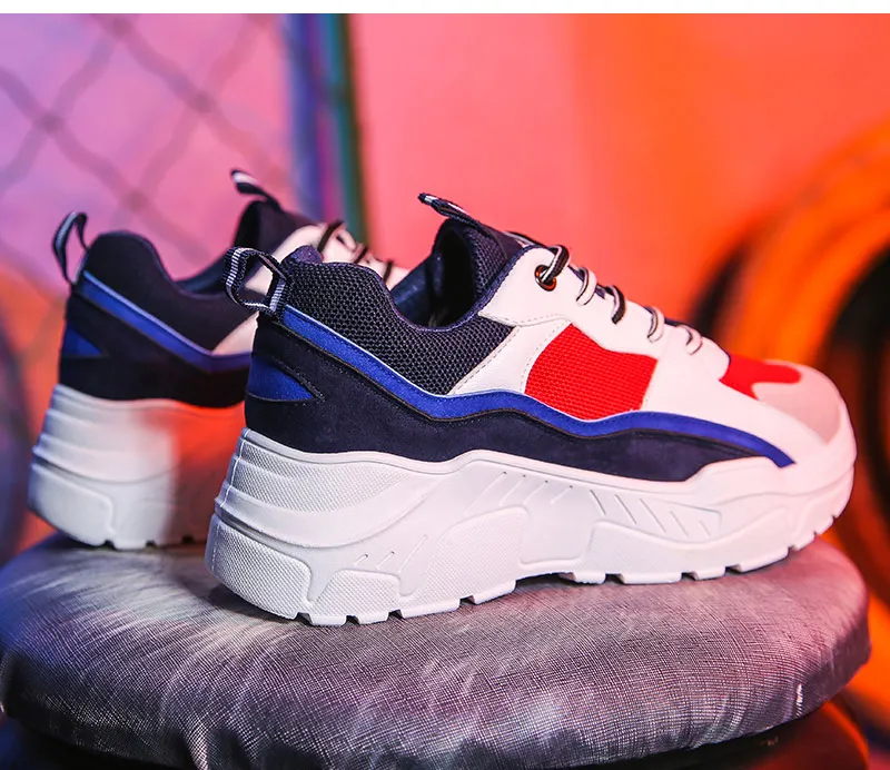 Женские кроссовки-столбики; коллекция года; модная обувь на платформе; Basket Femme; Вулканизированная обувь; женская повседневная обувь; красные женские кроссовки; обувь для папы