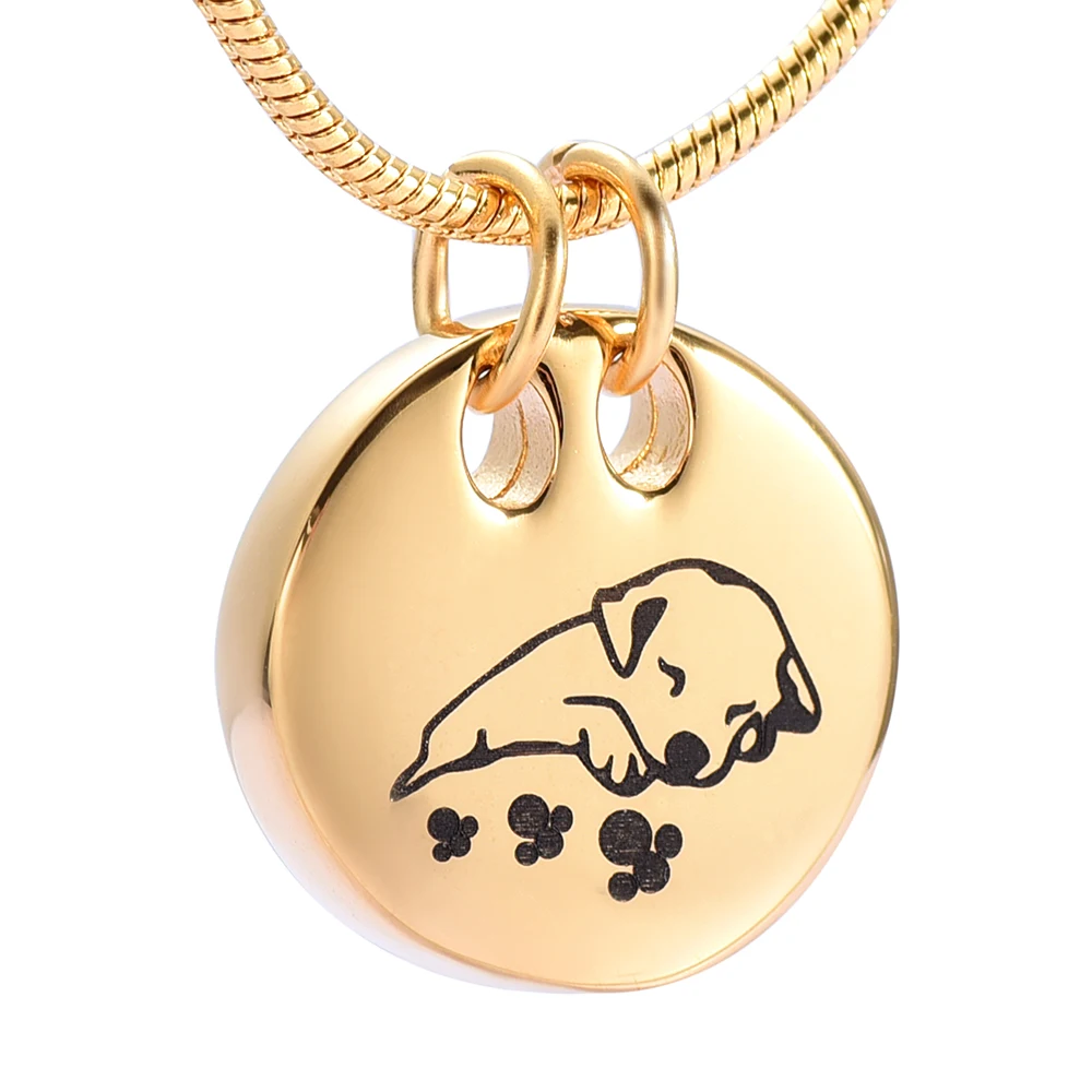 

LKJ9941 Eternal Memorial Round Cremation Pendant My Puppy Sleeping Near My Heart Pet Urn Necklace Keepsake Jewelry for Animal