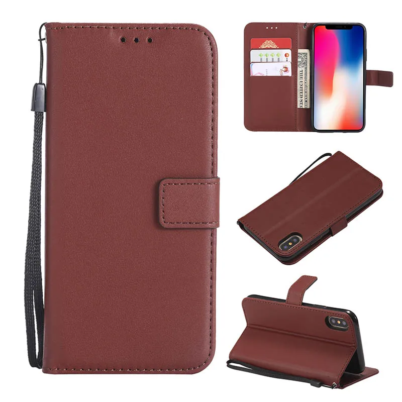 Brown Однотонный Чехол-книжка из искусственной кожи для Moto G6 G5 G5S G4 Plus G2 X Play X3 LUX X4 Z Force E4 C, чехол для телефона B300 - Цвет: Brown