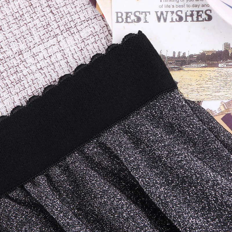 

2019 Spring Metal Color Mesh Tutu Skirts Women Sexy High Waist Elastic Pleated Skirt Plus Size Black Mini A Line Skirt
