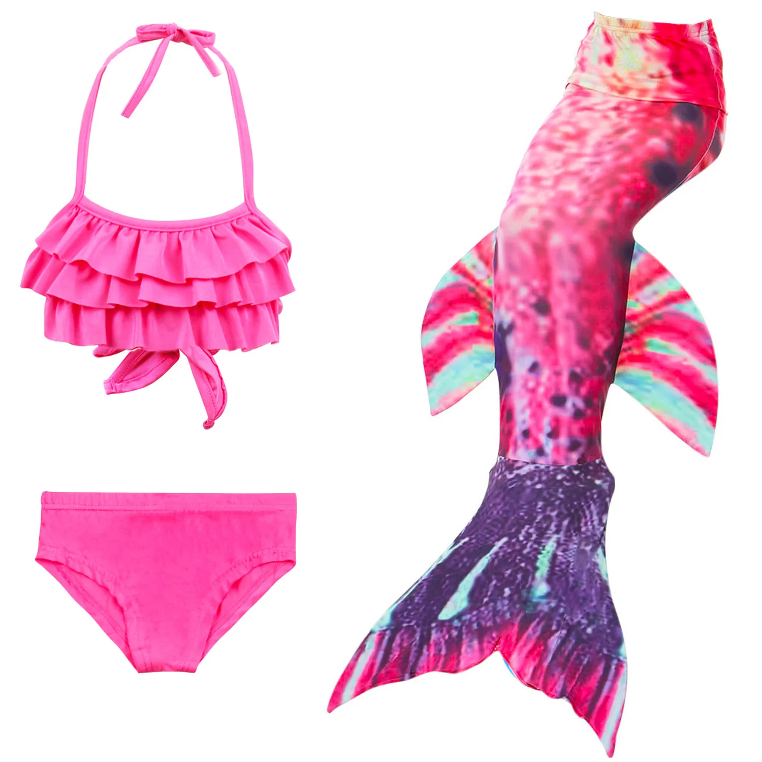 3pcs set Новинка, комплект из 3 предметов, Детский комплект бикини, хвост русалки для купания, без монофина, черный плавник, Детский Костюм Русалки для девочек - Цвет: 3pcs set