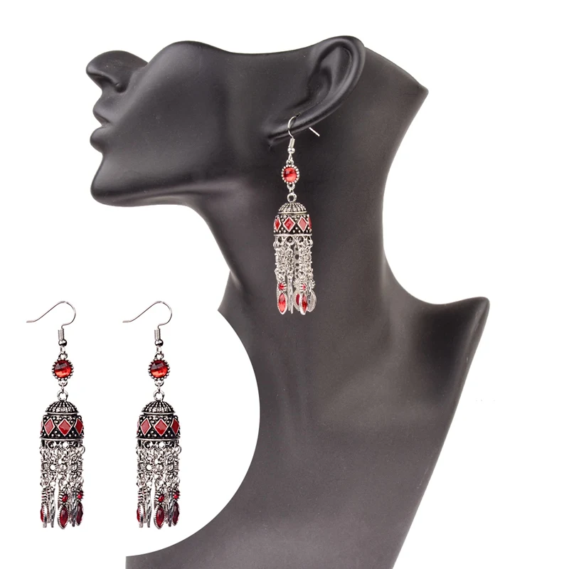 DOUVEI винтажные Синие стразы Jhumka серьги для женщин богемные бисерные кисточкой сережки oorbellen Египетский Цыганский Таиланд HXE088