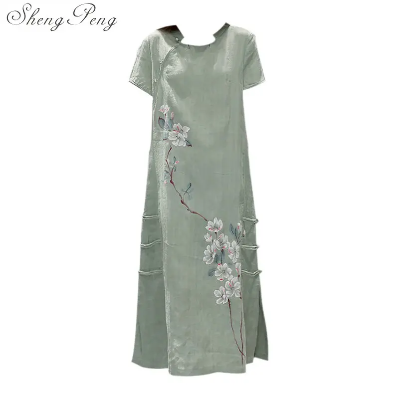 2018 Новое льняное платье ao dai винтажное этническое aodai с длинным рукавом qipao