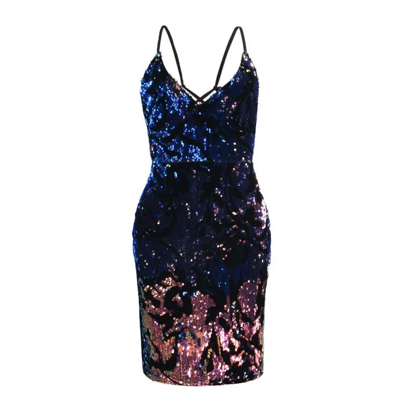 SexeMara/2017 новое облегающее платье с глубоким v образным вырезом цветным градиентом