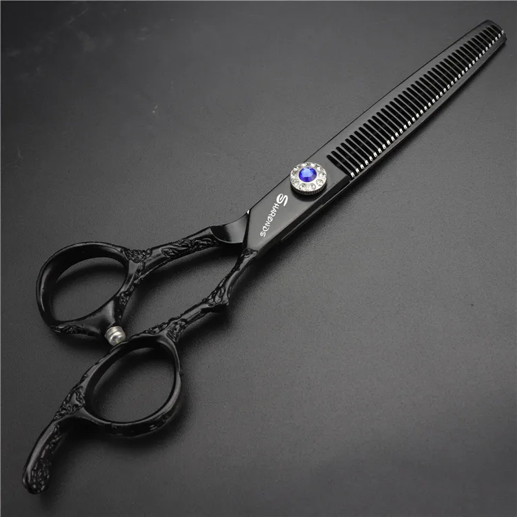 black thinning Настоящие 7 дюймовые профессиональные японские ножницы для стрижки собак, японские 440c Острые Ножницы для грумера, режущие филировочные изогнутые ножницы - Цвет: black thinning