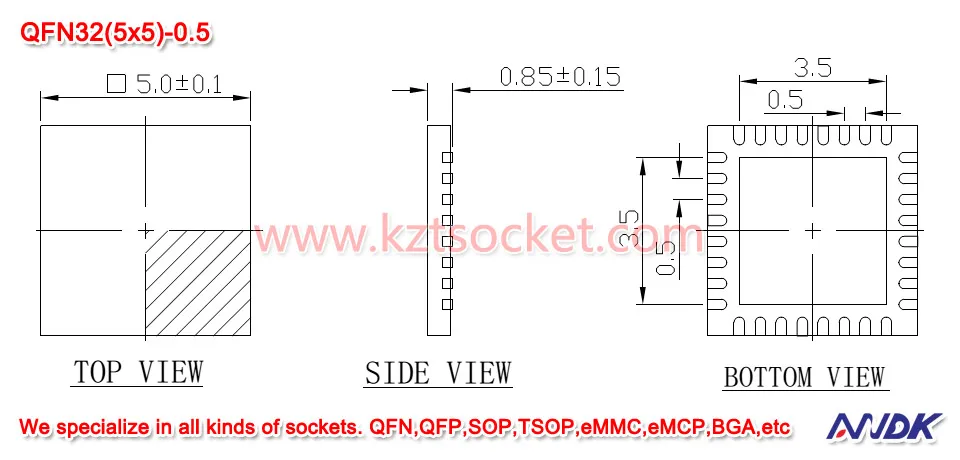 QFN32 (5x5) 0 5 гнездо MLF32 MLP32 Открытый верх NP506 032 059 C G|socket| |