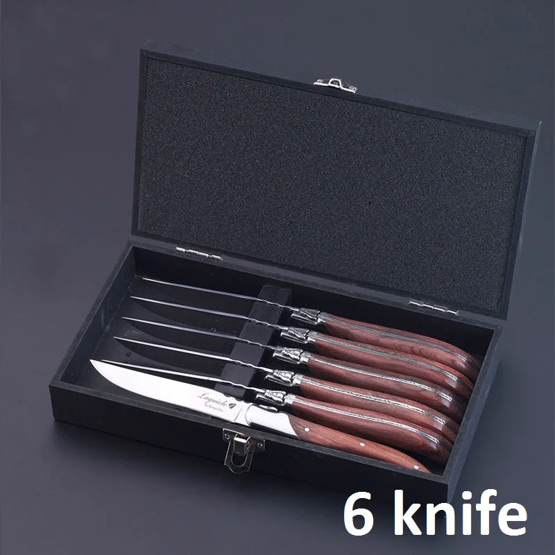 6 knife with box 6 шт Нержавеющая сталь стейк нож, вилка, набор w/палисандр ручка стейк столовые приборы деревянной ручкой столовые вилки и ножи столовая посуда 8,7'' - Цвет: 6 knife with box