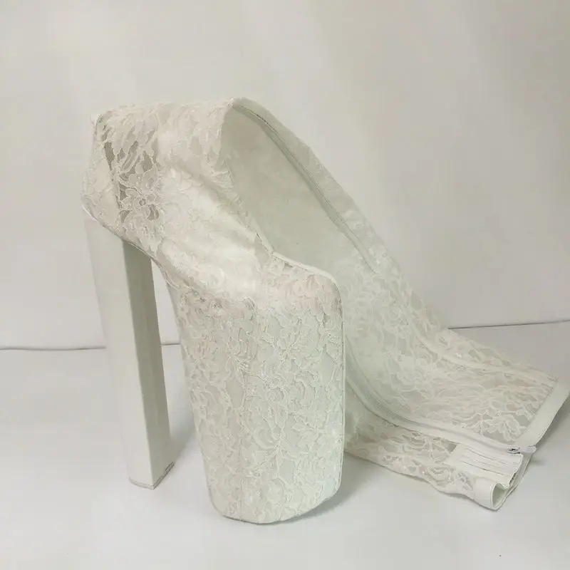 Белые кружевные облегающие высокие сапоги женская свадебная обувь женские
