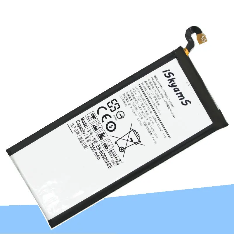 ISkyamS 1x2550 мАч EB-BG920ABE сменный литий-ионный аккумулятор для Samsung Galaxy S6 G9200 G920i G920f G920A