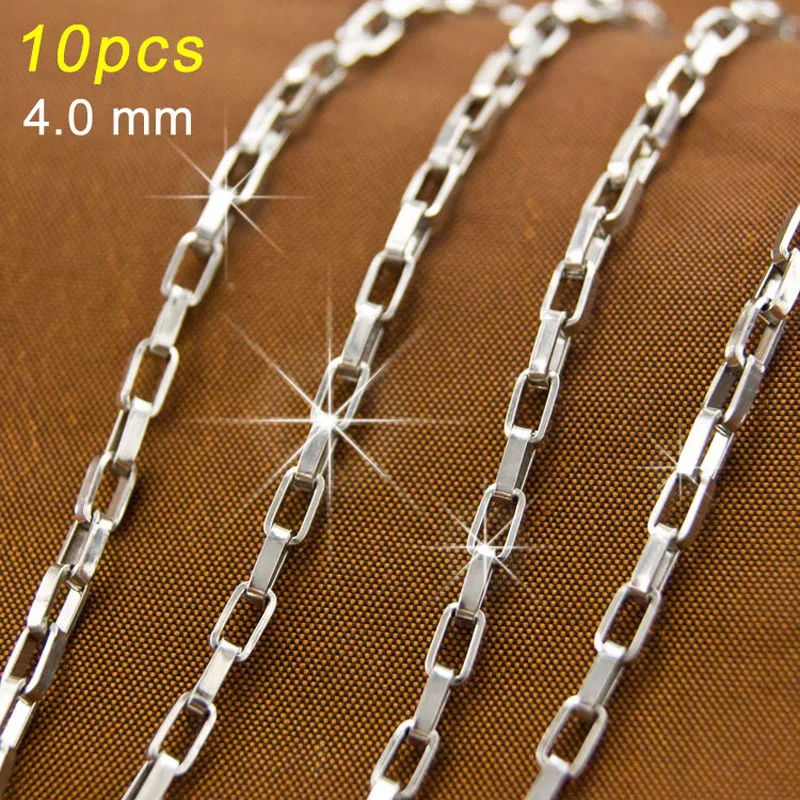 

JEWELRY necklace 4mm long box silver chains FASHION fittings Stainless Steel Necklace High Quality Wholesale 10pcs 4.0longbox