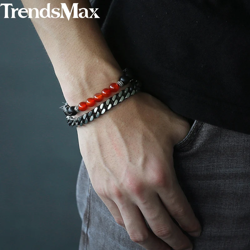 8 мм черные стеклянные бусины браслеты для женщин мужские красные из нержавеющей