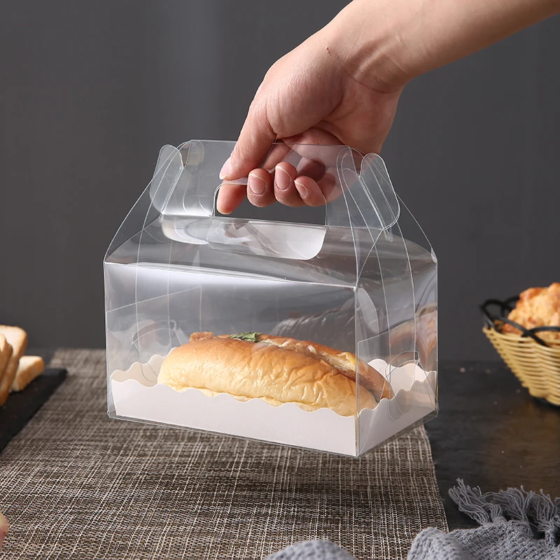 10set Clear Plastic Bakery Cookies christmas board holder Boxes container roll cake paper packaging baking with pad handle