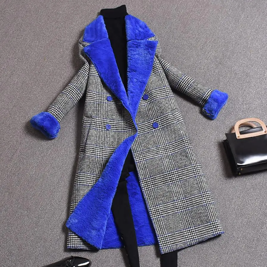 Большие размеры 2XL женщин на осень-зиму шерстяные coat2019 новый плотный бархат плед