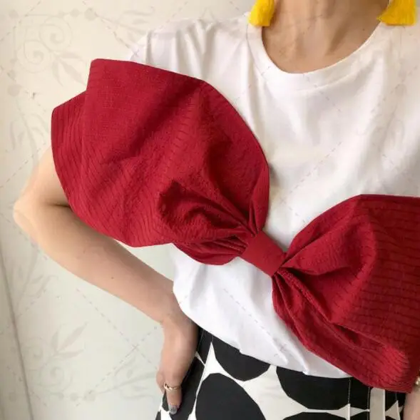 Женская однотонная хлопковая Футболка с большим бантом белая футболка коротким