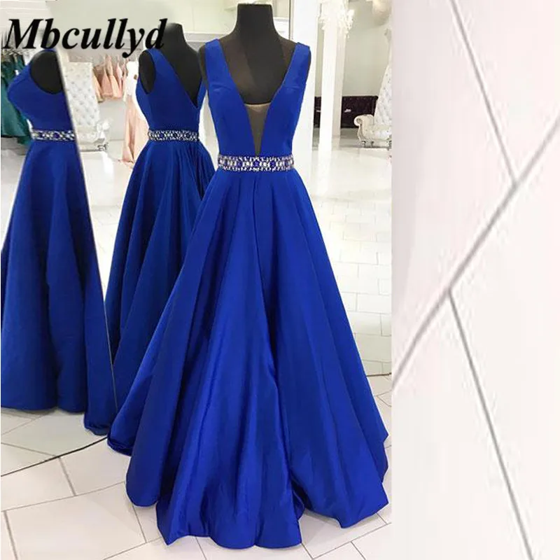 Женское платье подружки невесты Mbcullyd синее длинное трапециевидной формы в пол с