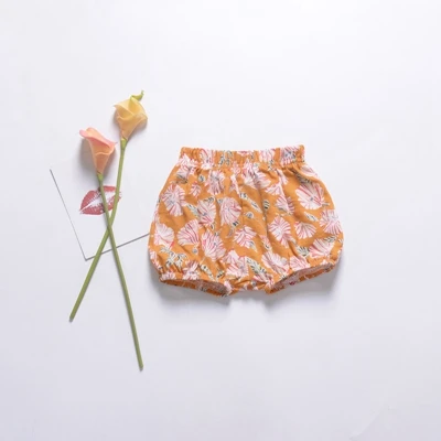 morning glory Детские большие шорты, шорты для маленьких девочек, хлопковые льняные штанишки для малышей с цветочным рисунком, штаны для девочек, одежда для маленьких девочек - Цвет: morning glory