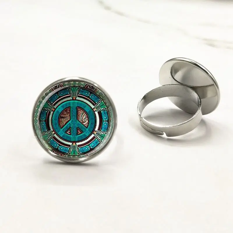 Hippie знак мира стеклянный купол кольцо Сделай Сам модные ювелирные изделия ручной