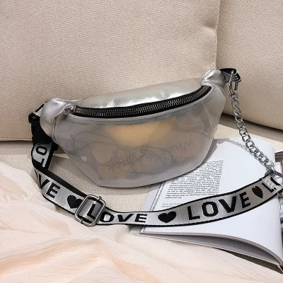 Summer Transparent Fanny Packs For Women Chain Waist Packs Ladies Small Belt Bags Female Chest Bag Travel Waist Pack - Цвет: white