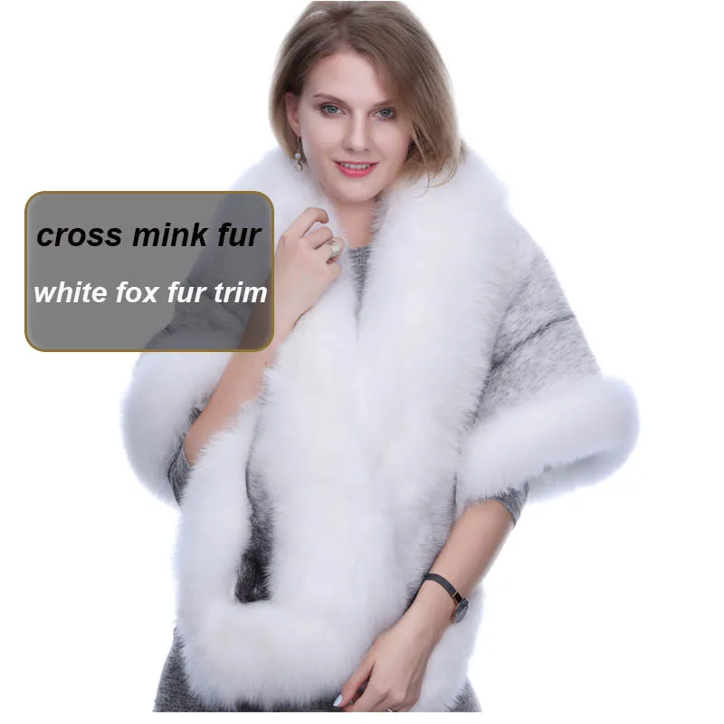white MS. MinShu, норковая шаль, Лисий мех, отделка, зима, для женщин, натуральный мех, Модное пончо, Лисий мех, отделка, накидка, зимняя накидка для женщин - Цвет: white