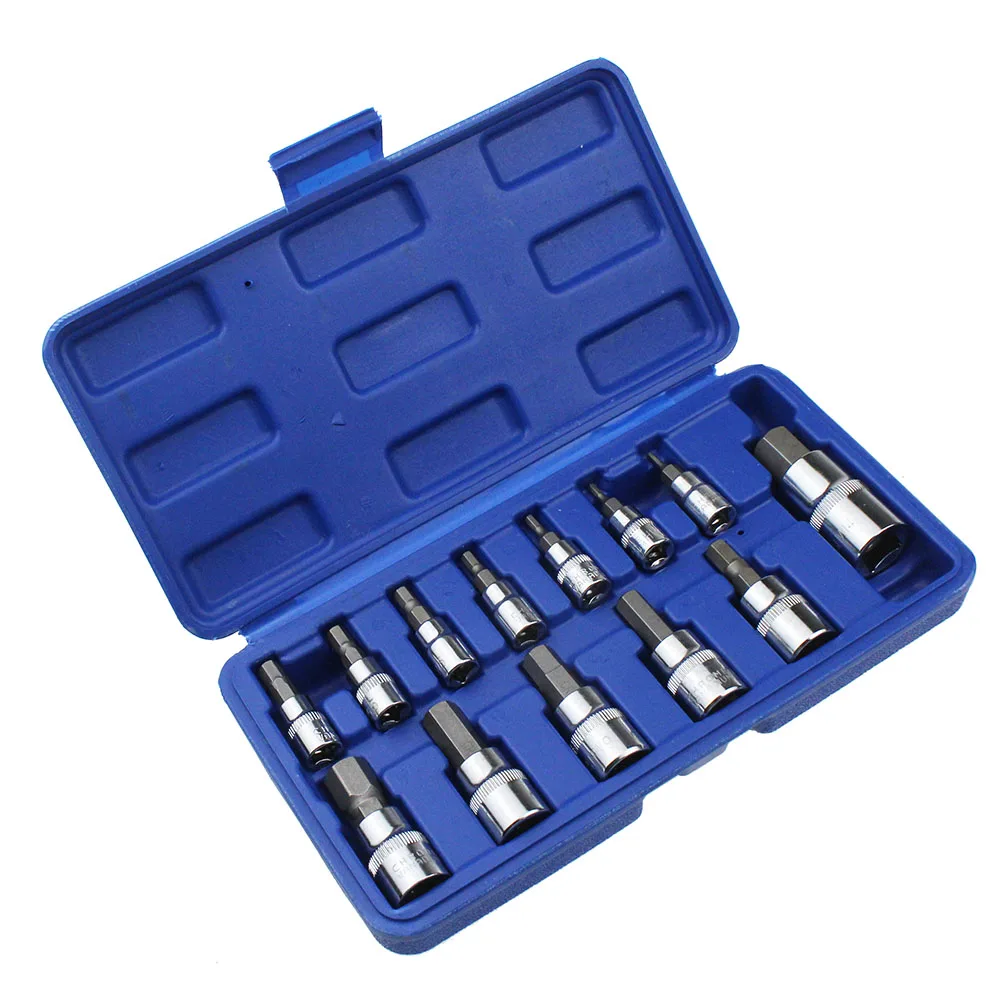 

13pc Allen Key Ratchet Wrench 1/4" 3/8" 1/2" Drive Chrome Vanadium Mirror Polished Sockets High Quality crv Steel Bits