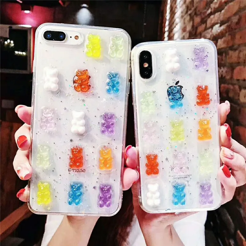 DISCASE Модный милый 3D стерео медведь чехол для iPhone X 8 7 6 6s plus Простой конфеты цвет мягкий чехол из ТПУ Блеск Прозрачный
