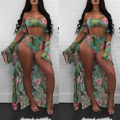 5 шт. Для женщин пляжные Цветочный комплект бикини Мягкий Холтер купальный костюм