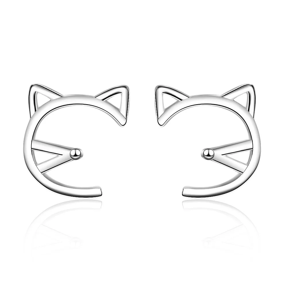 

New Arrival 925 Sterling Silver Cute Little Cat Face Animal Lady Stud Earrings Jewelry Female Girls Birthday Gift Anti Allergy