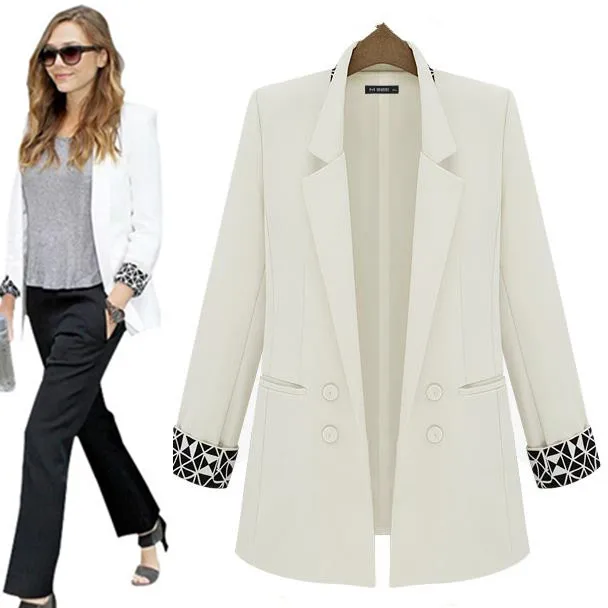 Блейзер Женский 2017 длинный рукав бойфренд Feminino Тонкий куртки костюмы черный