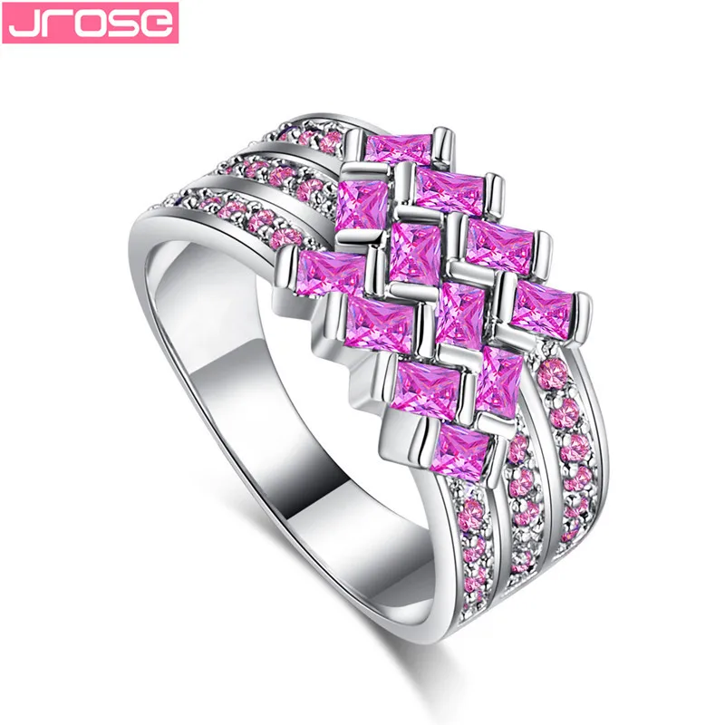 JROSE Новинка 2019 широкие волнистые кольца для женщин розовый кубический цирконий