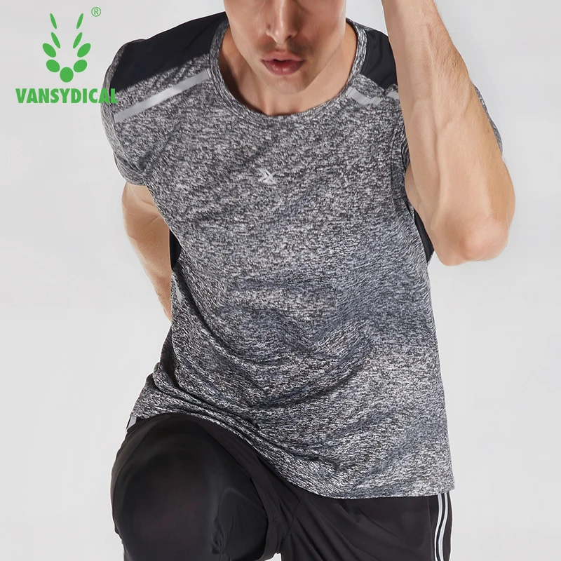 VANSYDICAL Фитнес мужские короткий рукав спортивная быстросохнущая Бег рубашка