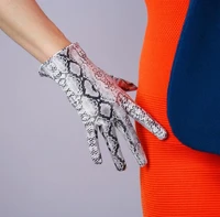 womens silver snake skin print faux pu leather short gloves female sexy party dress fashion driving glove r1068