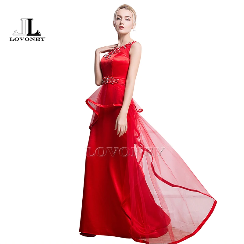 LOVONEY Real Photo-Line О-Образным Вырезом Вечернее Платье Длинные Пром Платья 2017 Вечерние