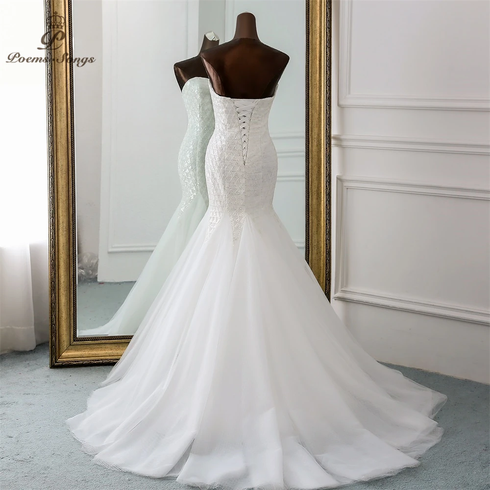 PoemsSongs Новое сексуальное роскошное расшитое блестками свадебное платье robe mariage Vestido de noiva Свадебные платья Русалка robe de mariee