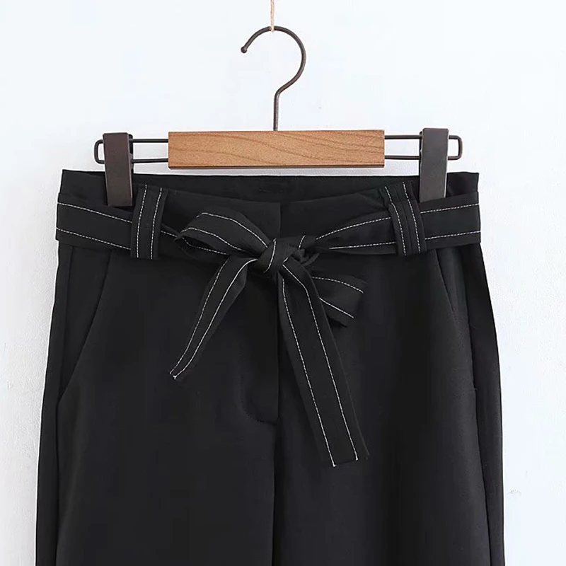 Heydress Женские винтажные цветные черные широкие брюки длинные с бантом и поясом mujer