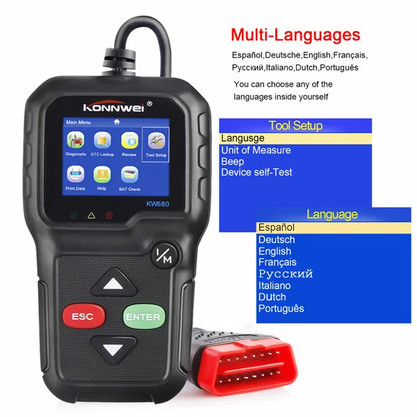 KONNWEI KW680 OBD 2 Автосканер поддерживает многоязычный Автомобильный сканер OBD2