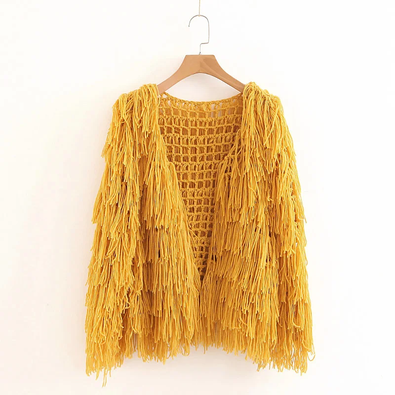 Lamb Solid Color Sequins tassels knitted Sweater jacket cardigan Handmade Mixed Fringed Velvet Fluffy Loose Coat Outwear |