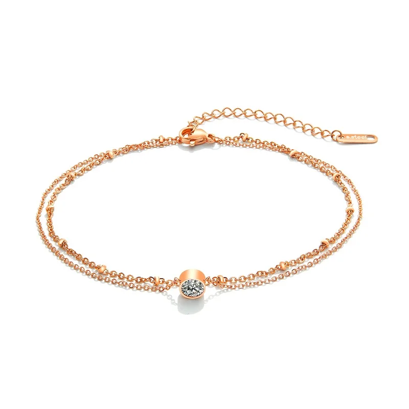

Fashion Women Rose Gold Color Anklets Jewelry Best Gift Cubic Zircon Stainless Steel Anklet Ladies Free Shipping